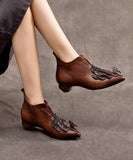 namcoverse Handmade Retro Coffee Cowhide Leather Pointed Toe Ankle Boots CZ1020