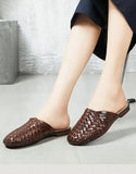 namcoverse Woven Leather Round Head Slippers