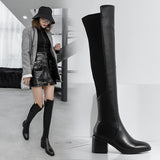 namcoverse Genuine Leather Women's High Boots Fashion Slip-On Over-The-Knee Women Boots  Autumn Winter Flock Round Toe Stretch Boots