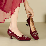 2025 433-5 Red high heels for women 2025 women's autumn new square head thin heels single shoes not tired feet solid color banquet shoes for women