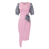 2025 D398  Women's 2023 Summer New Fashion Temperament Printed Splicing Split Hip Wrap African Dress