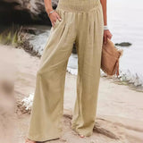 New Spring and Summer   Cross Border Women's Casual Style Cotton Distressed Wide Leg Loose Trousers for Women