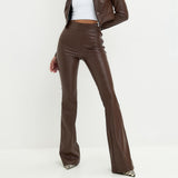 NAMCOVERSE 2025 women's clothing popular winter new high-waisted light-sensitive PU leather pants trousers black glossy horn trousers trousers women's trousers