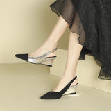 2025 5162-10 Back empty one-word color matching wedge heels women's 2025 women's summer new pointed thick-soled high heels