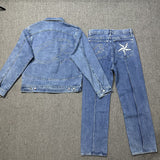 NAMCOVERSE  Corteiz Maychao Devil Island Casual Suit High Street Men's and Women's Couple Trend Denim Jacket Coat Jeans