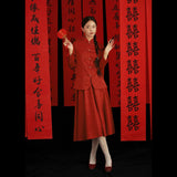 In stock, new Chinese national style red suit, Ankola red flower engagement suit, wedding dress slim two-piece set.