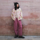 Spring new new Chinese pink printed top, national style disc buckle fleece cardigan, women's coat A1135