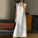 Silk 2024 Summer Women's New V-neck Slim Fit Inner Wear Dress Satin Sexy Socialite Suspender Dress Long Skirt