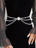 2025 3219  hot-selling fashion flower accessories pearl hand-spliced personalized tassel side pendulum chain waist chain body chain