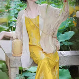 2025 New Chinese style Zen women's clothing popular new high-end Tang suit top yellow imitation acetic acid dress set