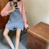 Denim Suspender Shorts Women's Summer Thin 2023 New High Waist Straight Loose Wide Leg Small Jumpsuit