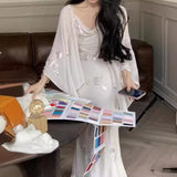 2025 Suit Women's popular Spring New Light Luxury Embroidered Cardigan Swinging Neck Waist Suspender Fishtail Dress Two-piece Set