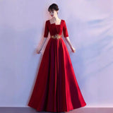 2025 Big choir performance costume female red dress evening dress host National Day red song recitation costume conductor adult