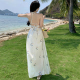 2025 Summer Thailand travel photo seaside vacation beach dress super fairy backless strap print suspender dress