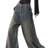 Ken Studio Early Autumn 2023 New Retro Washed Wide-Leg Jeans Women's High Waist Design Mop Pants Pants