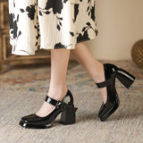 2025 8399-5 Waterproof table high heels women's 2025 autumn new thick heel square head  one-word Ma Lizhen shoes women