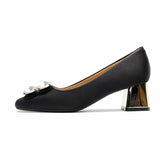 2025 5288-8 Small Korean version square head satin thick heel single shoes women 2025 women's autumn new rhinestone high heels women