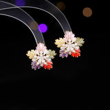 2025 Light luxury high-end temperament zircon snowflake earrings s925 silver needle fashionable versatile temperament elegant ice ling flower earrings