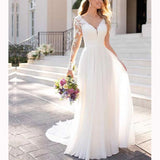 2025 Hot trade wedding dress 2025 trailing V-neck long-sleeved lawn wedding travel pat backless lace  bridal light wedding dress