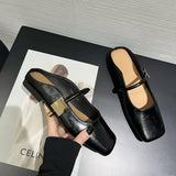 2025 Flat-bottomed bag head, half slippers, women's outer wear, spring and summer with skirts, cool slippers, gentle temperament, Mary Jane single shoes
