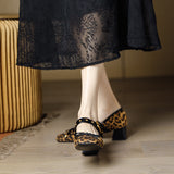 2025 Leopard print high heels women's thick heel spring 2025 new retro lady with skirt Mary Jane single shoes women's middle heel