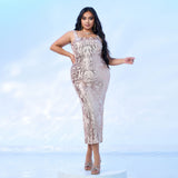 2025 Popular trade  fat mm large size women's clothing medium and long sleeveless banquet sequins fishtail evening dress dress