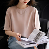2025 Born extravagant 30MM heavy crepe heavy mulberry silk small clothes high-end silk T-shirt top Hangzhou Sijiqing women's clothing