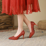 2025 8088-6 Bridesmaids Bride Wedding Shoes Women's 2025 New Pointed Thin Heel Xiuhe Shoes Temperament High Heels Women's 8CM