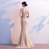 Annual meeting dress fishtail skirt 2025 new spring haute couture temperament long sleeve host catwalk dress banquet evening dress