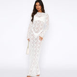 NAMCOVERSE 2025 women's clothing popular autumn and winter new solid color lace perspective long sleeve medium and long dress children's vacation