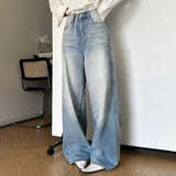 American-Style Tall Multi-Pocket Zipper Worn Jeans Women's 2025 New Ribbon Straight Wide-Leg Trousers