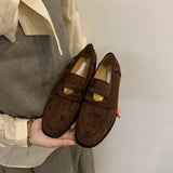 2025 Mori retro brown loafers spring, autumn and winter popular suede deep mouth flat heel single shoes versatile soft-soled ladyshoes