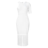 2025 D357 New 2025 Large Size Women's Clothing 2023 Summer New Solid Color Hip Wrap Fringed Pencil Dress African Dress