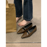 2025 Brown pointed single shoes women's shoes spring and autumn popular new commuting versatile light mouth one pedal soft flat bottom ladyshoes