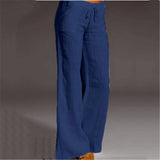 New Cross-Border European and American  Women's High Waist Wide Leg Pants Big Leg Flared Pocket Cotton Linen Casual Pants Women