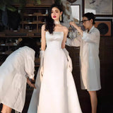 2025 tube top satin wedding dress main dress white simple bridal welcome dress