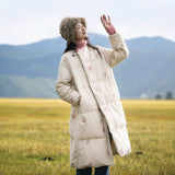 Long down jacket winter women's literary and original white duck down, embroidered cotton and linen down, new long coat women B1203