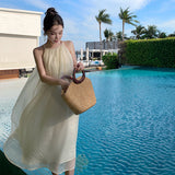 2025 gentle wind super fairy off-the-shoulder neck dress summer Sanya seaside vacation loose and elegant fairy dress
