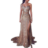 New European and American Summer Halter Dress  Banquet Temperament Sexy One-Shoulder Long Gilding Pattern Evening Dress for Women