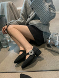 2025 Temperament velvet  single shoes night breeze rhinestone square buckle one-word buckle Mary Jane shoes square head thick heel grandma shoes