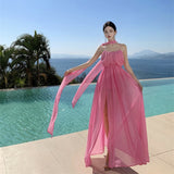 2025 pink fairy suspender dress female summer Sanya seaside travel beach dress female split-ended vacation dress