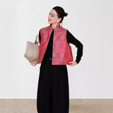 Angola red, new Chinese jacquard stand-up collar vest women's autumn, national style vest, button-down vest top B0909