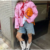 NAMCOVERSE 2025 New color matching lace-up bow cotton clothes popular  New sweet women's pocket warm jacket