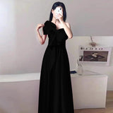 2025 evening dress dress  new high-end shoulder temperament banquet host celebrity satin dress spring girl