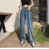 Straight Retro Blue Jeans for Women 2024 Spring and Summer Fashion High Waist Loose and Slimming Drape Wide Leg Mop Pants