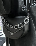 NAMCOVERSE 2025 Black bag women's hip-hop trendy cool personality chain bag shoulder crossbody semi-round saddle bag  new women's bag