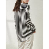 2025 Striped silk shirt early autumn women's clothing  summer new mulberry silk shirt short design top