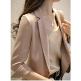 2025 Silk pink small blazer women's  spring new Korean version of casual spring and autumn women's mulberry silk suit