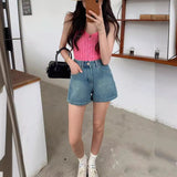 NAMCOCERSE New Four-Sided Stretch Denim Shorts Women's Summer  New High Waist Slimming A- line Wide-Leg Hot Pants 3022