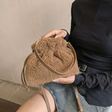 NAMCOVERSE 2025 autumn and winter new granular lamb wool portable bucket bag simple versatile drawstring design lucky bag change bag